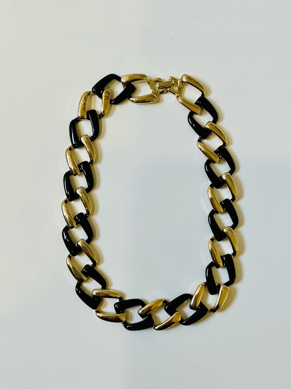 Gold and Black Enamel Lightweight Chain Link Necklace Classic Timeless Chic